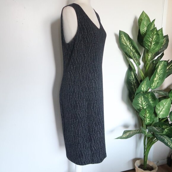 Armani Collezioni  Navy Blue & Grey Textured Stretchy Jacquard Shift Dress Italy - Picture 4 of 16